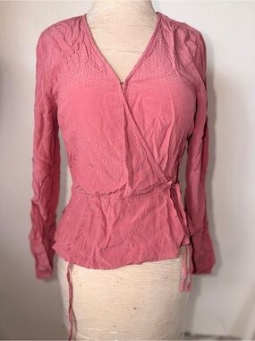 H&M Rose Pink Wrap Tie-Front Long Sleeve Blouse